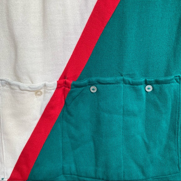 VTG Short Sleeve Sweater Quarter Zip Mock Neck Graphic Print Green and Red - Picture 4 of 8